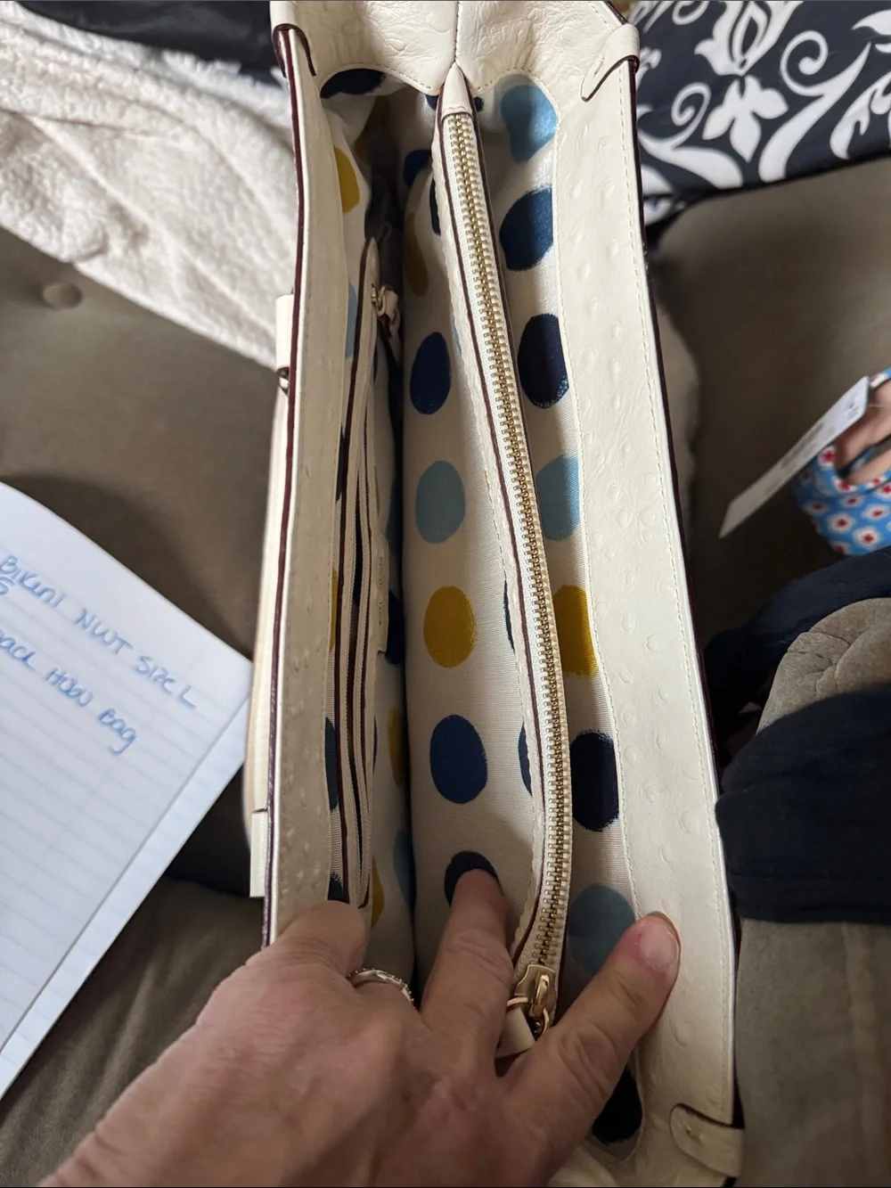 kate spade Cream Embossed Tote with Contrast Trim